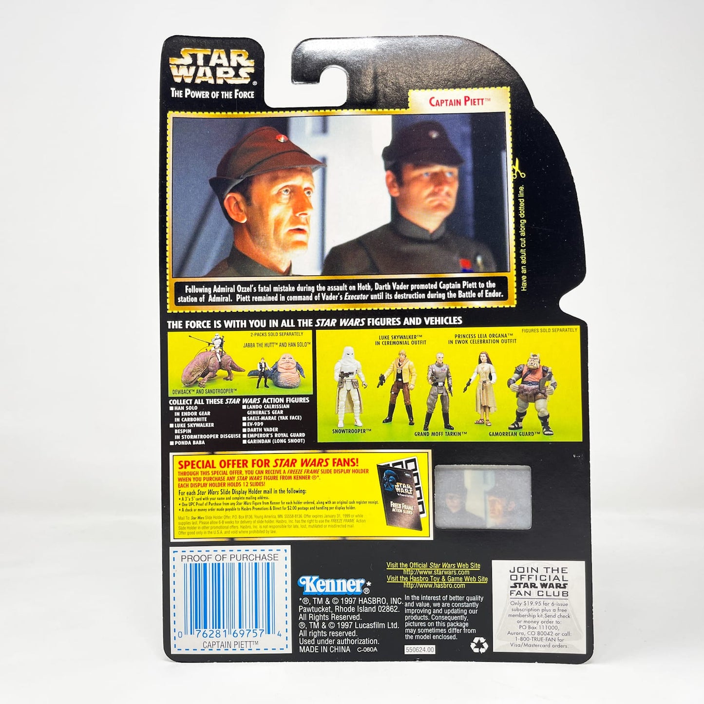 Vintage Hasbro Star Wars Mid MOC Captain Piett (with Blaster Rifle and Pistol — Error Card) – Hasbro Star Wars Power of the Force (1998)