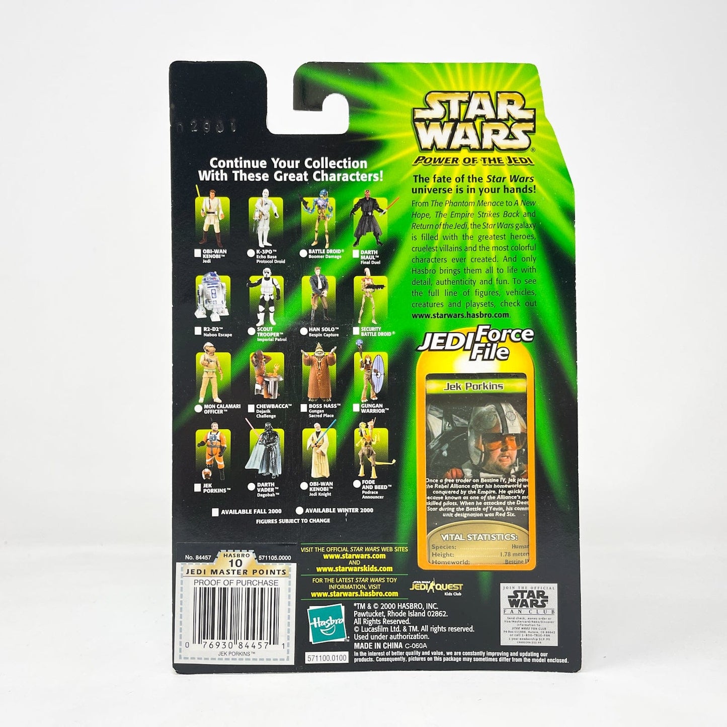 Vintage Hasbro Star Wars Mid MOC Jek Porkins (X-Wing Pilot) - Hasbro Power of the Jedi POTJ (2000)