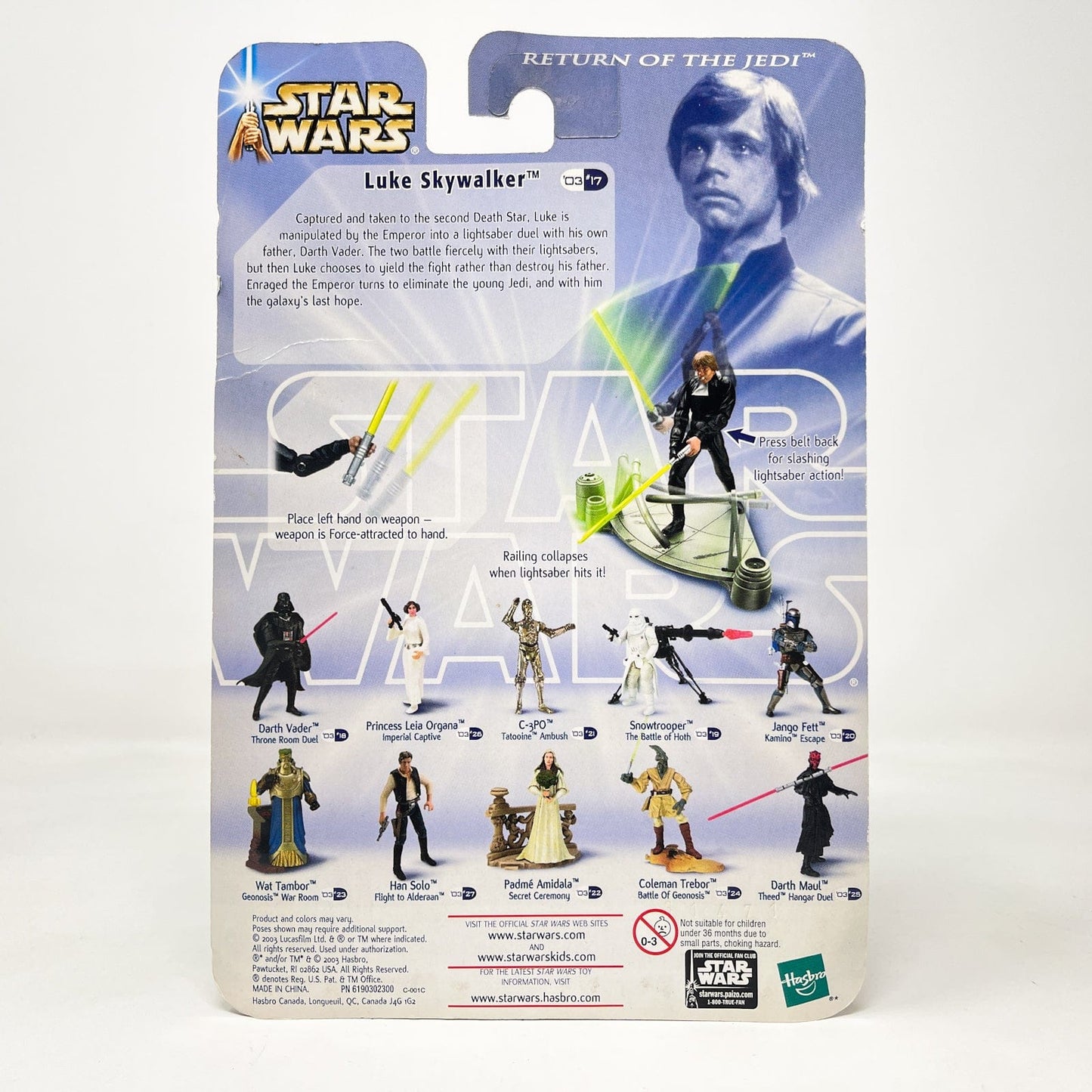Vintage Hasbro Star Wars Mid MOC Luke Skywalker (Throne Room Duel) #03-17 - Hasbro SAGA Series 3.75"
