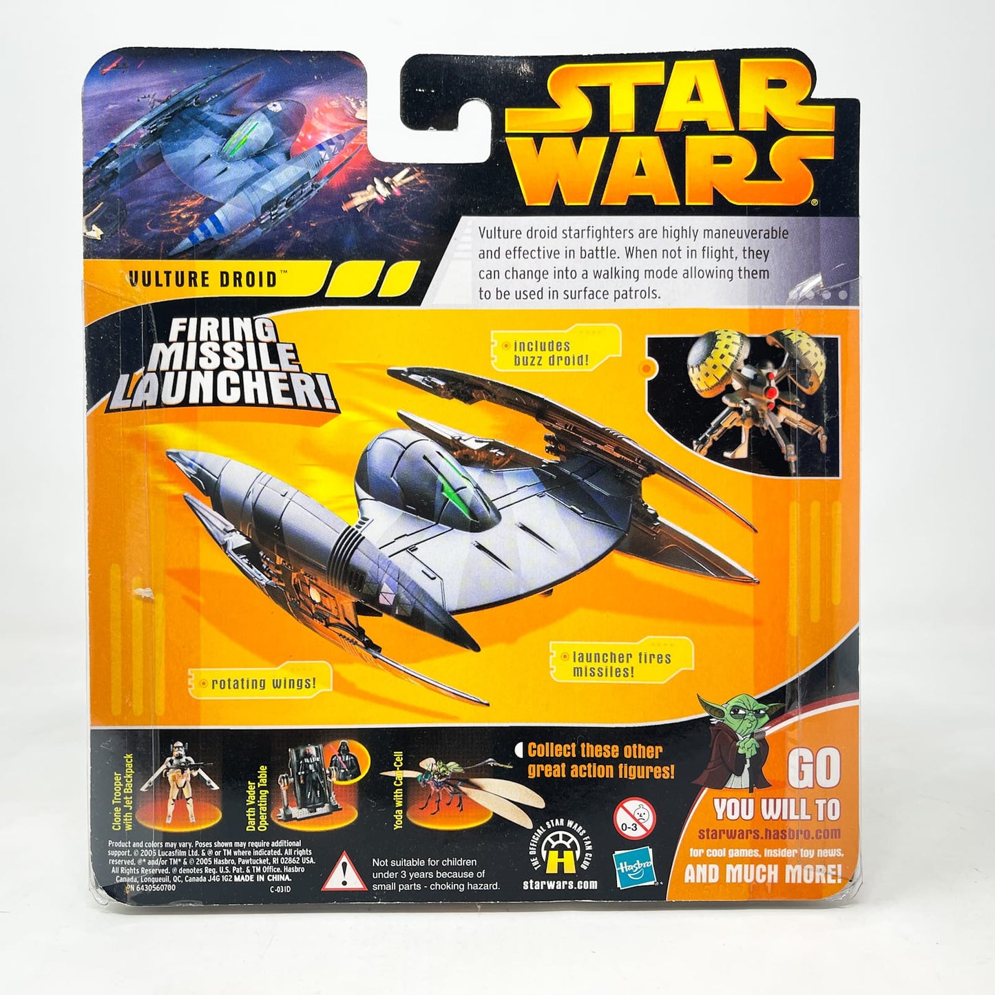 Vintage Hasbro Star Wars Mid MOC Vulture Droid with Buzz Droid - Hasbro 2005 Revenge of the Sith