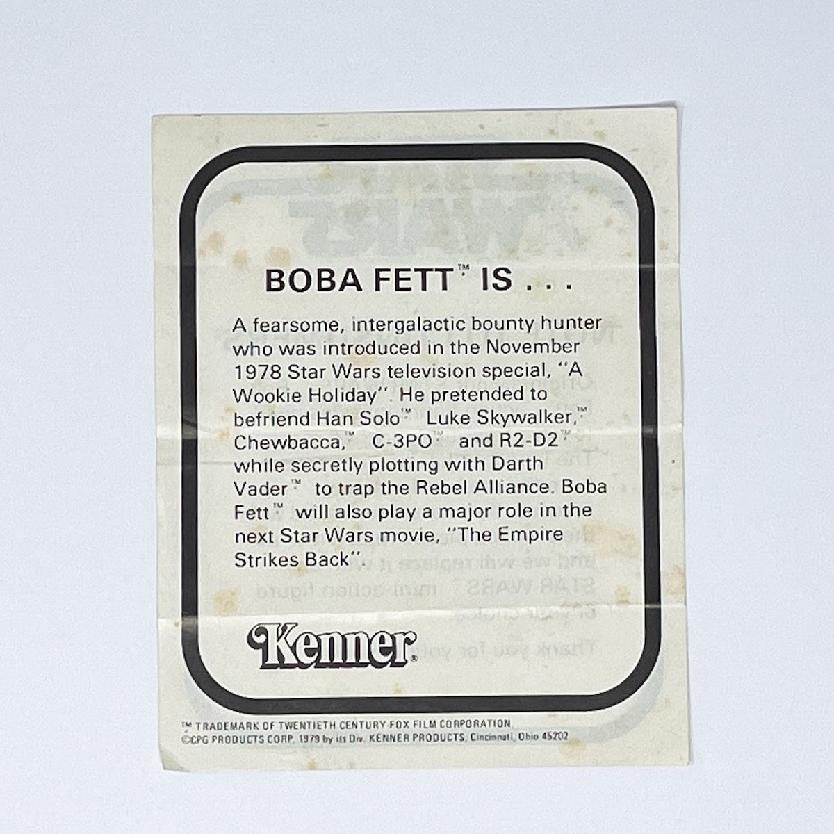 Vintage Kenner Star Wars Paper Boba Fett Apology Letter Insert