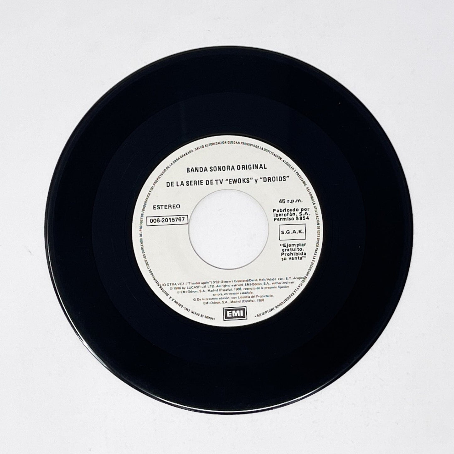 Vintage EMI Star Wars Vinyl DROIDS and EWOKS Cartoon Theme 7" Promo Record - Spain (1986)