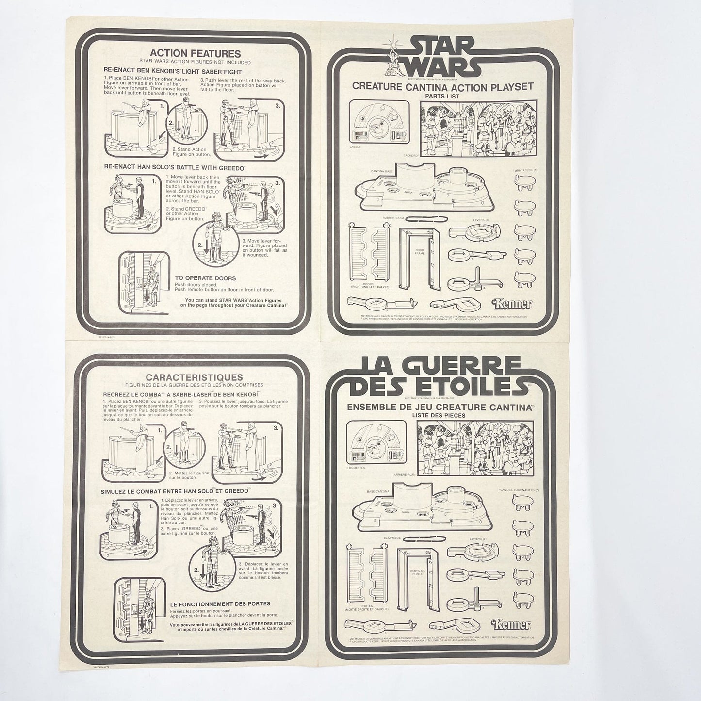 Vintage Kenner Star Wars Paper Star Wars Creature Cantina Instructions - Kenner Canada