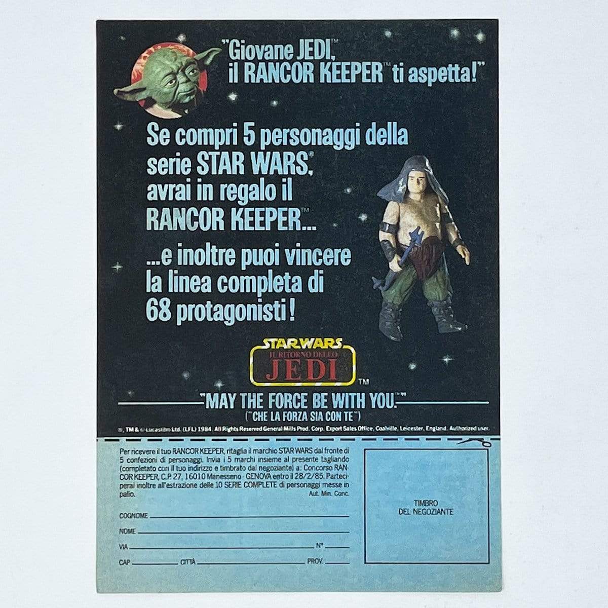 Vintage Meccano Star Wars Ads Harbert ROTJ Rancor Keeper Offer Print Ad - Italy (1983)