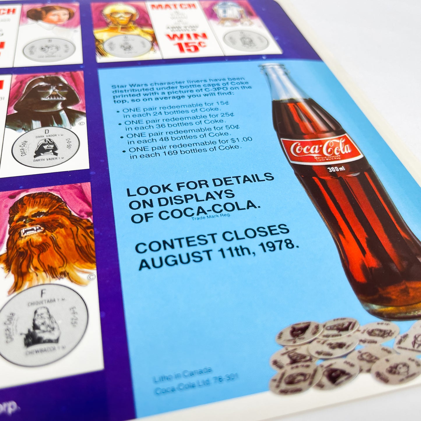 Coca-Cola Canada Star Wars Store Display Poster/Counter Mat (1978)