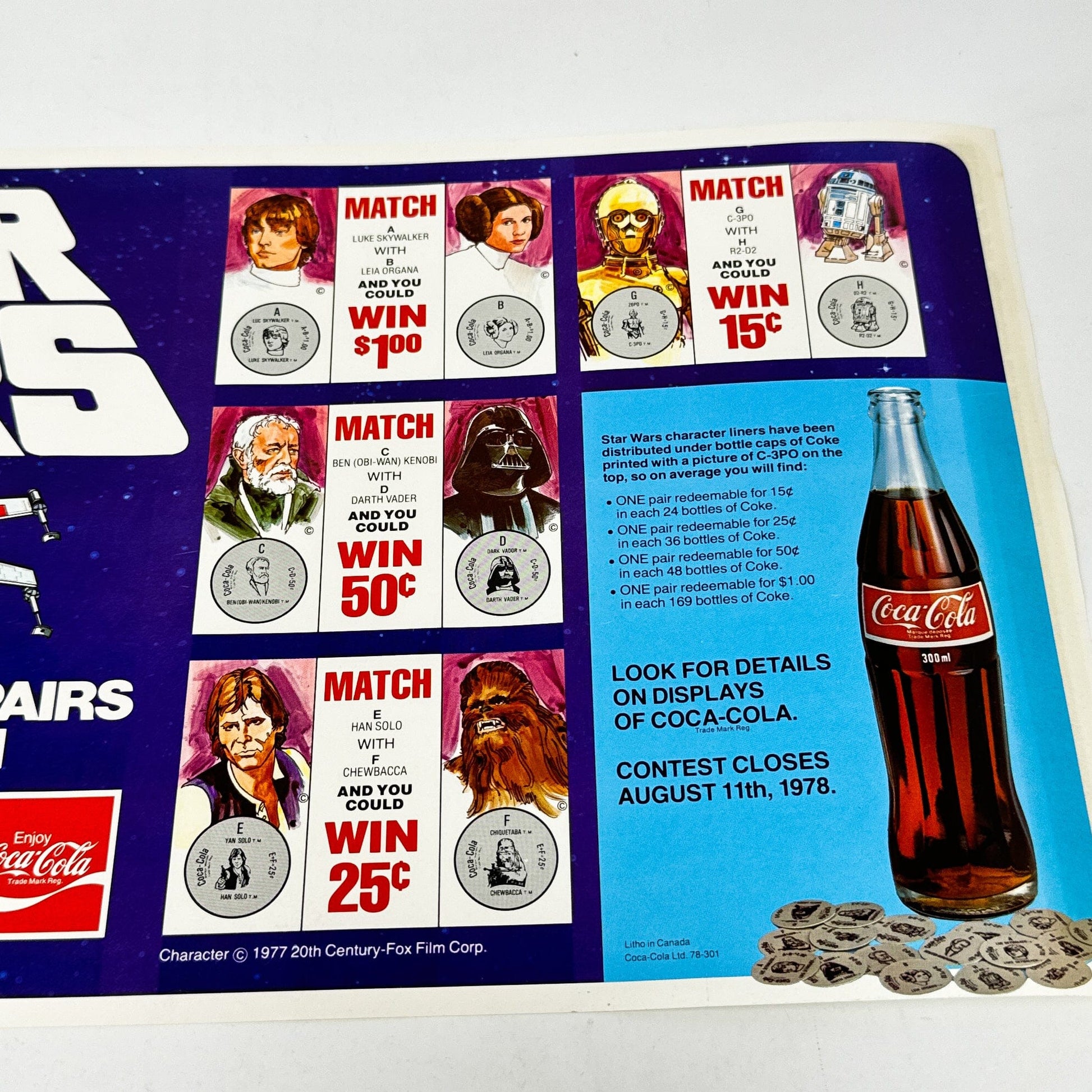 Vintage Coca-Cola Star Wars Non-Toy Coca-Cola Canada Star Wars Store Display Poster (1978)