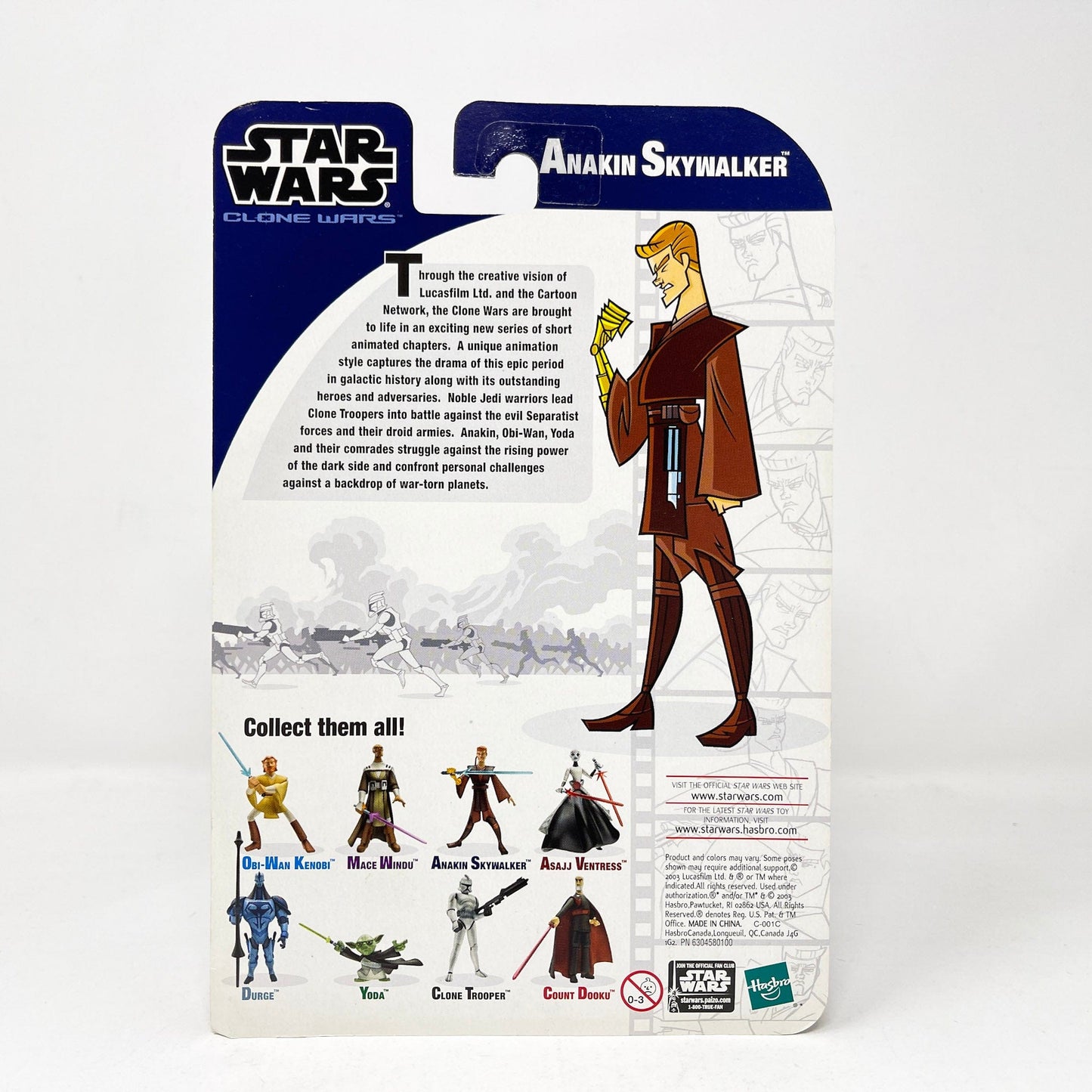 Vintage Hasbro Star Wars Mid MOC Anakin Skywalker - Padawan (2003) - Hasbro Tarkovsky Clone Wars Animated Figure MOC