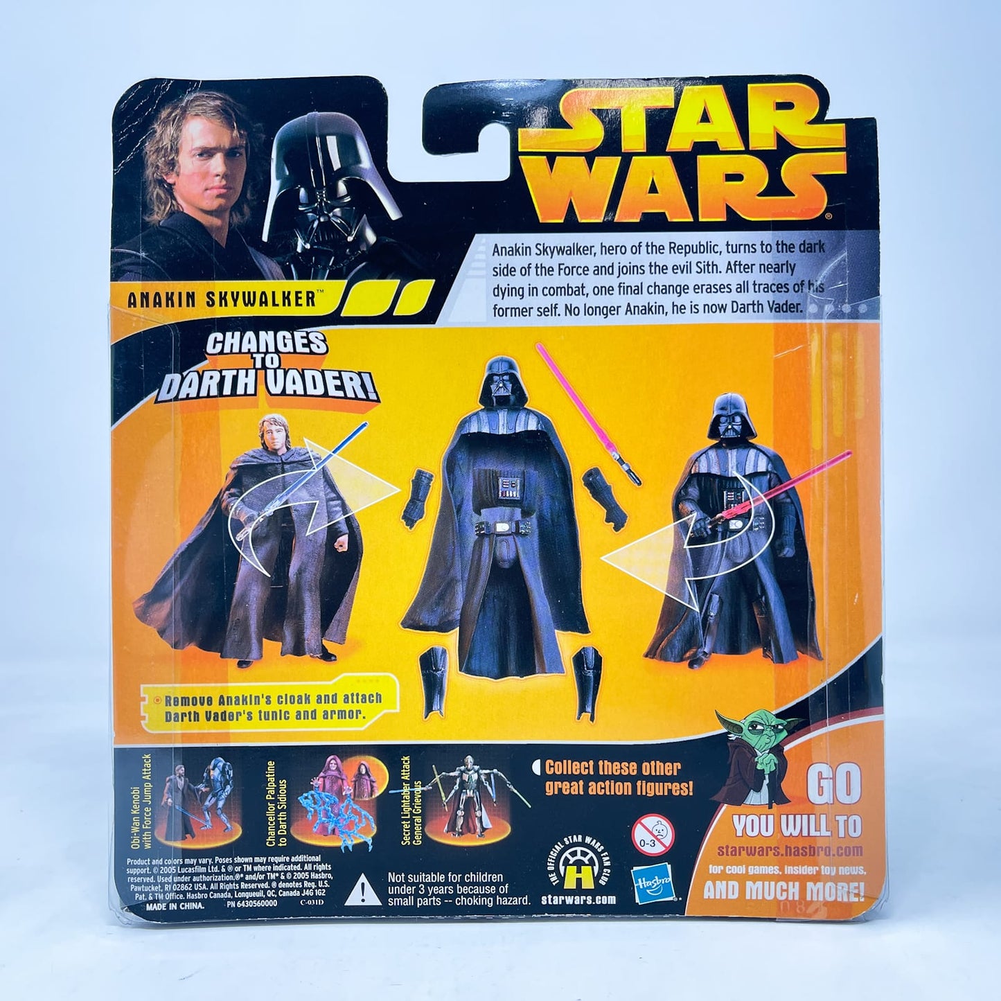 Vintage Hasbro Star Wars Mid MOC Anakin w/ Darth Vader Tunic & Armor (ROTS) - Hasbro 2005 3.75" Star Wars Action Figure