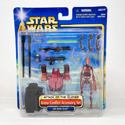 Vintage Hasbro Star Wars Mid MOC Arena Conflict Accessory Set with Battle Droid - Hasbro SAGA Series 3.75" (2002)