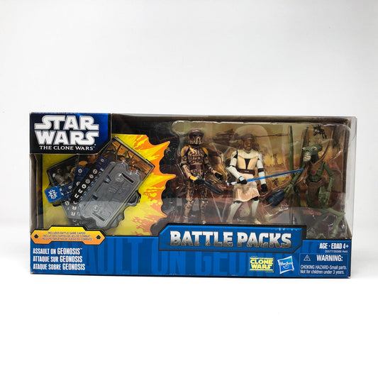 Vintage Hasbro Star Wars Mid MOC Assault on Geonosis Clone Wars Battle Packs - ARF Trooper - Obi-Wan Kenobi - Geonosian Warrior - 3.75" Hasbro 2011