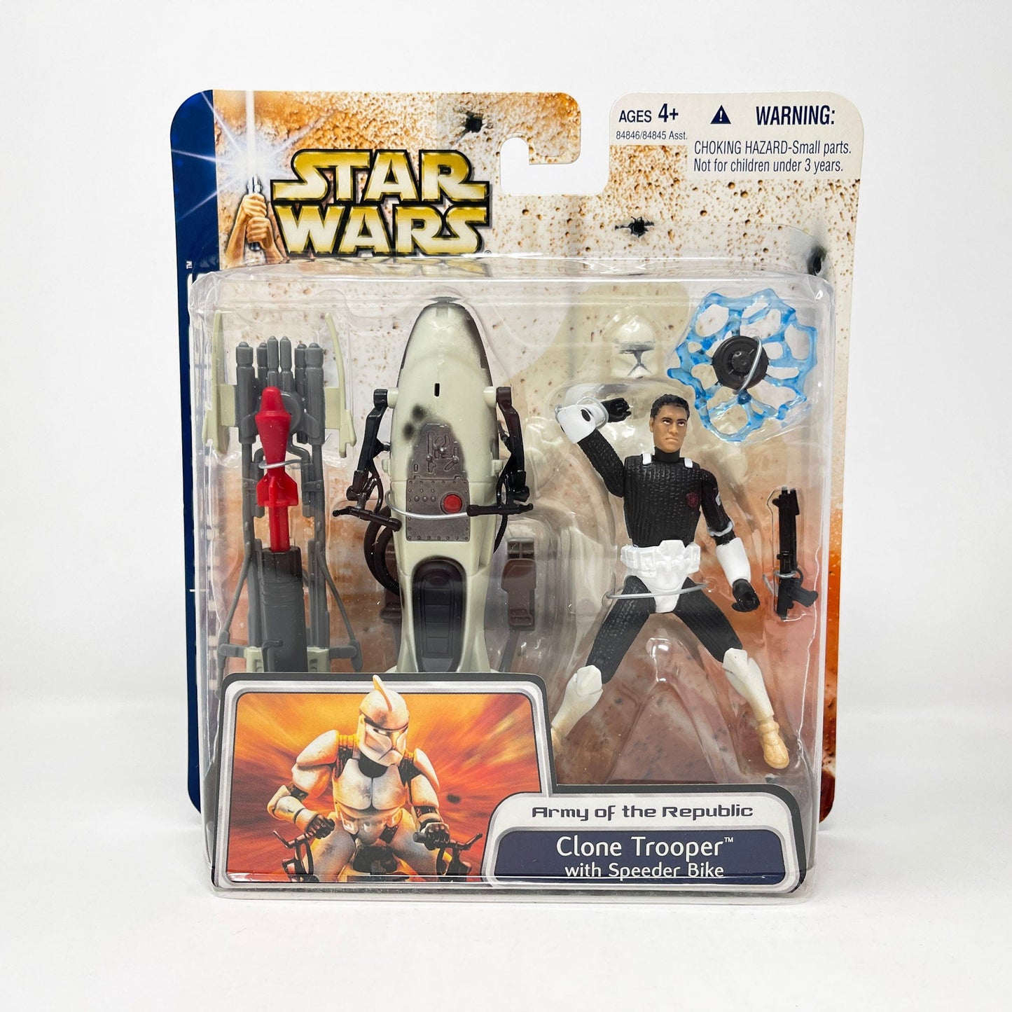 Vintage Hasbro Star Wars Mid MOC Clone Trooper with Speeder Bike (2003) SAGA Clone Wars Deluxe MOC