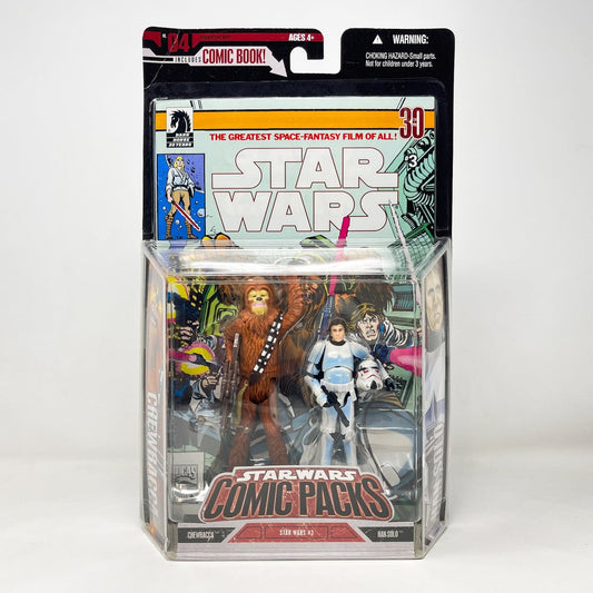 Vintage Hasbro Star Wars Mid MOC Comic Pack #04 Chewbacca & Han Solo - Hasbro Star Wars Darkhorse Comic Action Figure 2-Pack