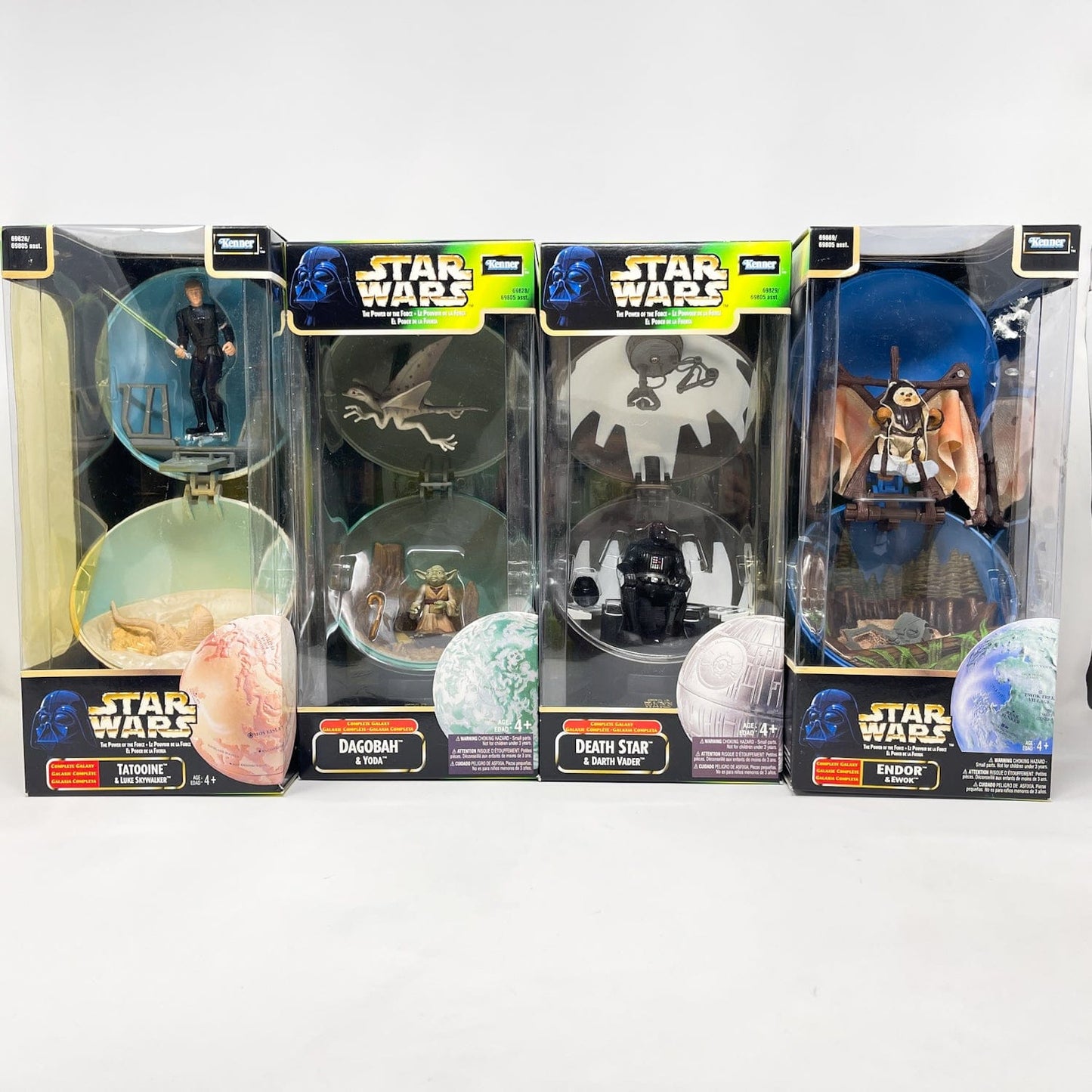 Vintage Hasbro Star Wars Mid MOC Complete Galaxy Planets & Figure - Full Set of 4 - Hasbro Power of the Force (POTF2)
