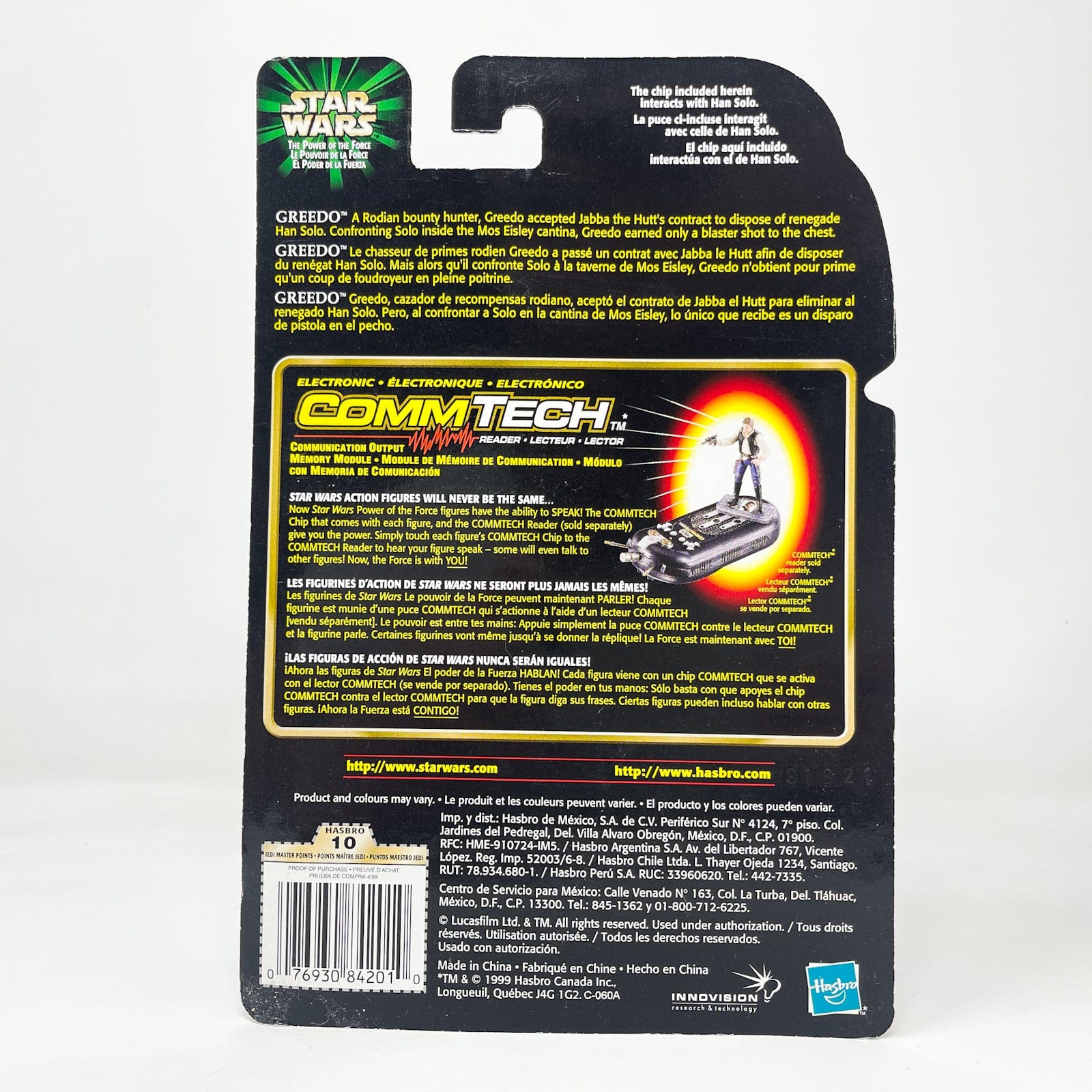 Vintage Hasbro Star Wars Mid MOC Greedo - Hasbro POTF2 Comm Tech (1999)