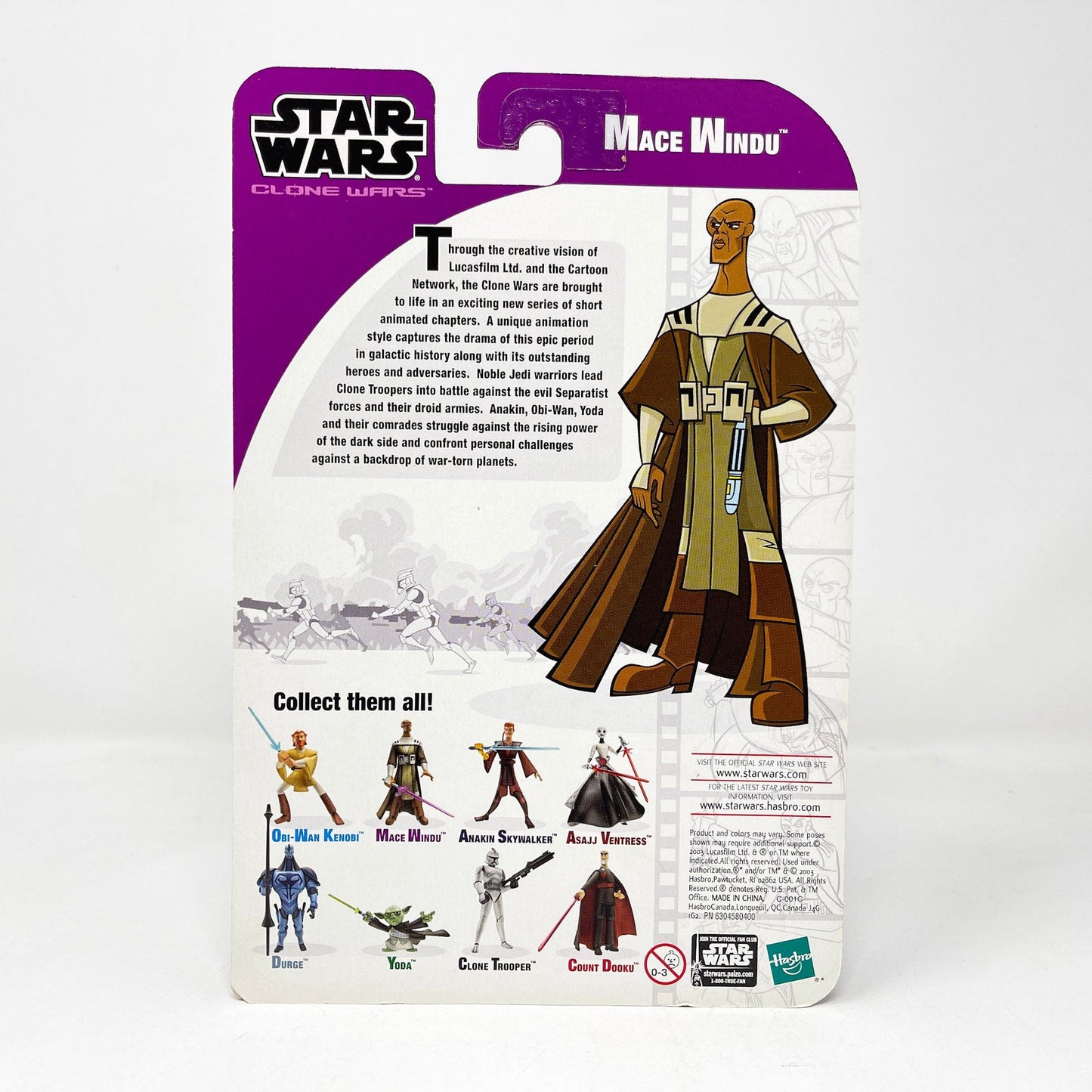 Vintage Hasbro Star Wars Mid MOC Mace Windu (2003) - Hasbro Tarkovsky Clone Wars Animated Figure MOC
