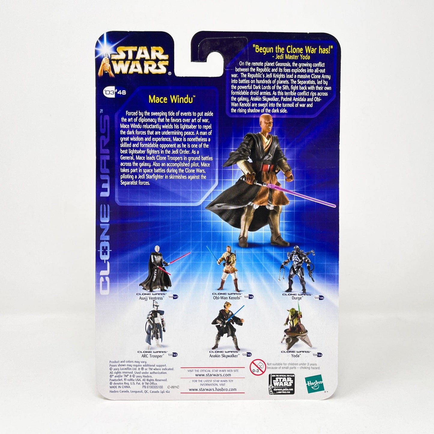 Vintage Hasbro Star Wars Mid MOC Mace Windu - General of the Republic Army 03-48 (2003) - SAGA Clone Wars MOC