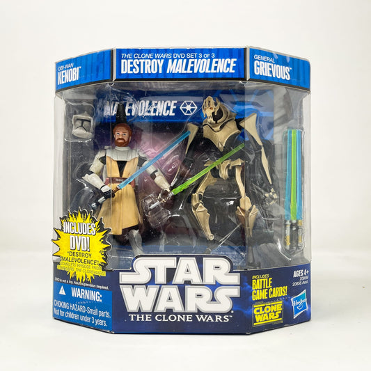 Vintage Hasbro Star Wars Mid MOC Obi-Wan Kenobi & General Grievous Destroy Malevolence (DVD Set 3 of 3) 2-pack - Hasbro Clone Wars (2010)