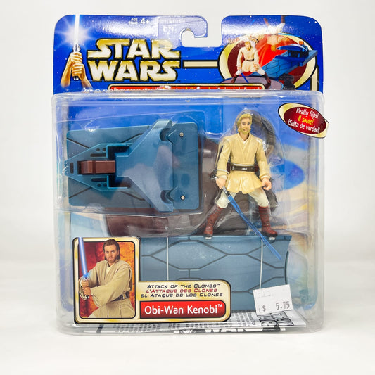 Vintage Hasbro Star Wars Mid MOC Obi-Wan Kenobi w/ Force Flipping Attack Deluxe - Hasbro SAGA Series 3.75" (2002)