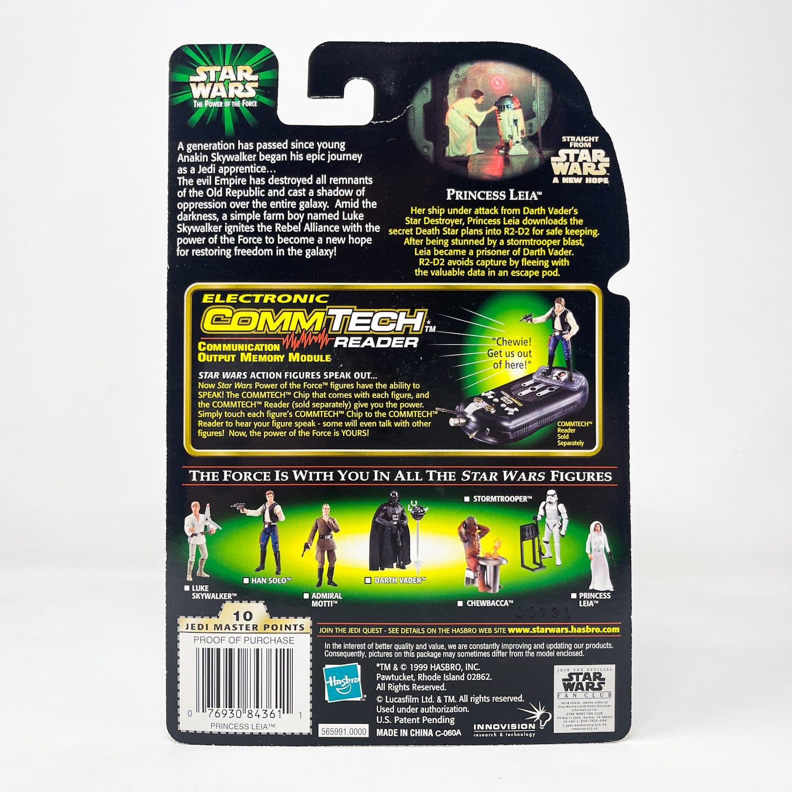 Vintage Hasbro Star Wars Mid MOC Princess Leia w/ Sporting Blaster- Hasbro POTF2 Comm Tech (1999)