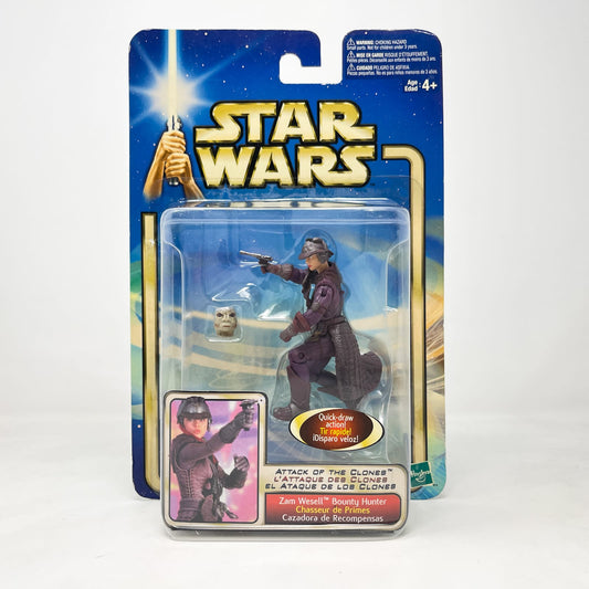 Vintage Hasbro Star Wars Mid MOC Zam Wesell (Bounty Hunter) #02-18 - Hasbro SAGA Series 3.75"