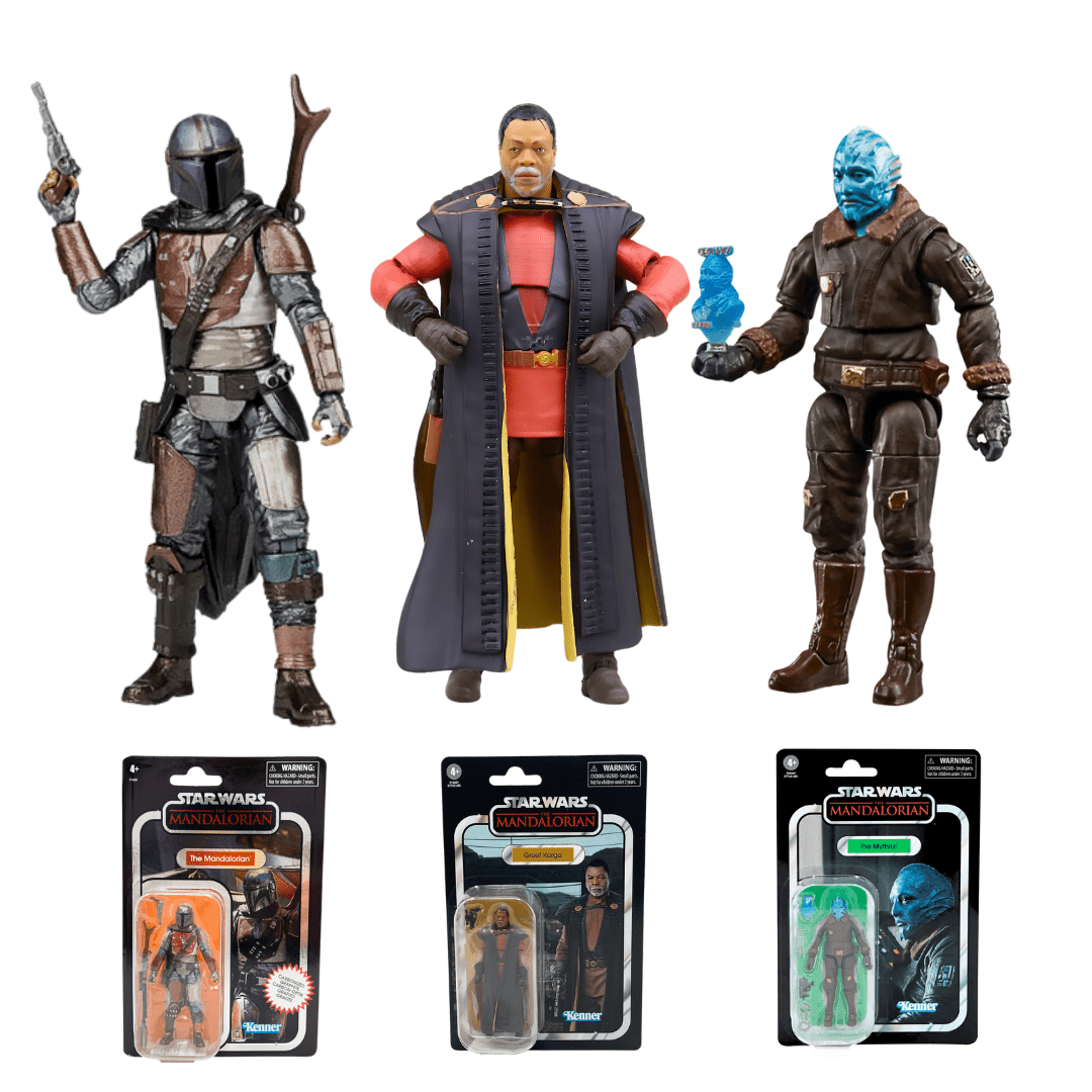 Vintage Hasbro Star Wars Modern MOC Bundle Deal: Bounty Hunters & Hunted: Mando Carbonized - Greef Karga - Mythrol - 3.75" Vintage Collection Set