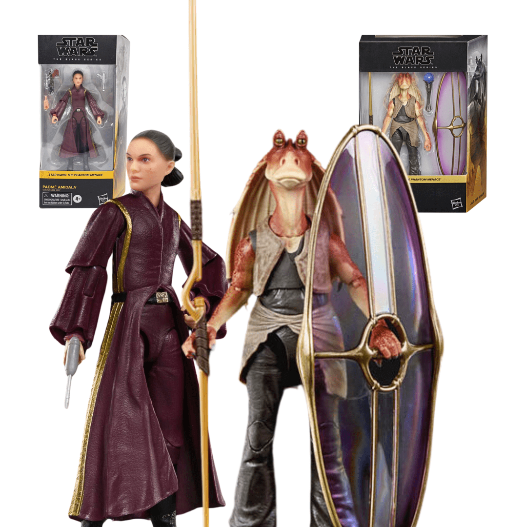 Vintage Hasbro Star Wars Modern MOC Bundle Deal: Padme Amidala (TPM), Jar Jar Binks (Deluxe) - 6" Hasbro Black Series