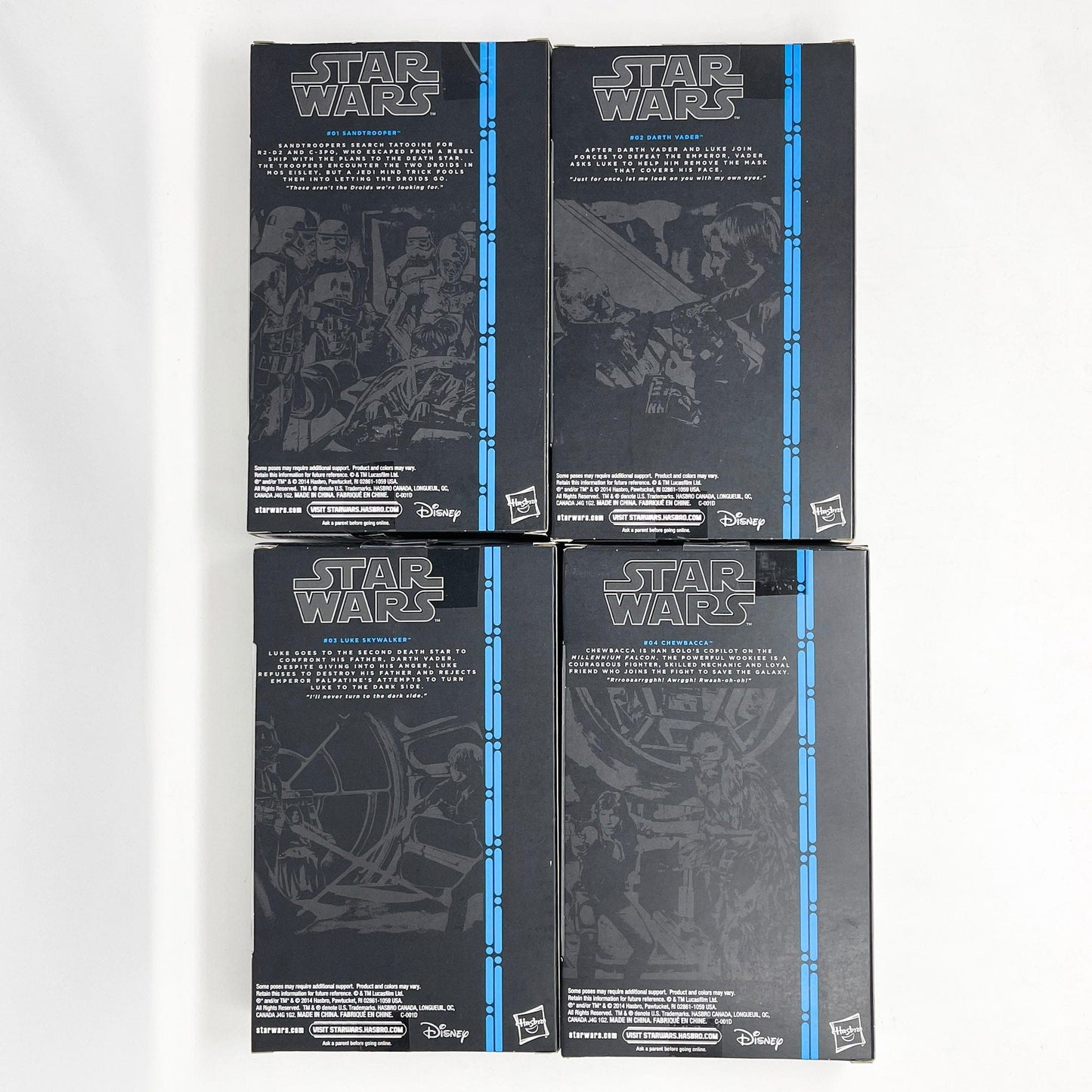 Vintage Hasbro Star Wars Modern MOC Hasbro Blue Line Series (2014-2015) Complete Set of Single Boxed STAR WARS 6" Black Series Figures