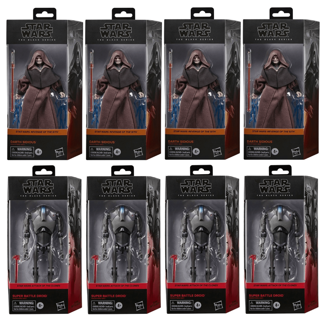 Vintage Hasbro Star Wars Modern MOC Pre-Order Darth Sidious and Super Battle Droid - Sealed Case of 8 - F6852 Wave 5 Assortment - The BLACK SERIES HASBRO STAR WARS Figures