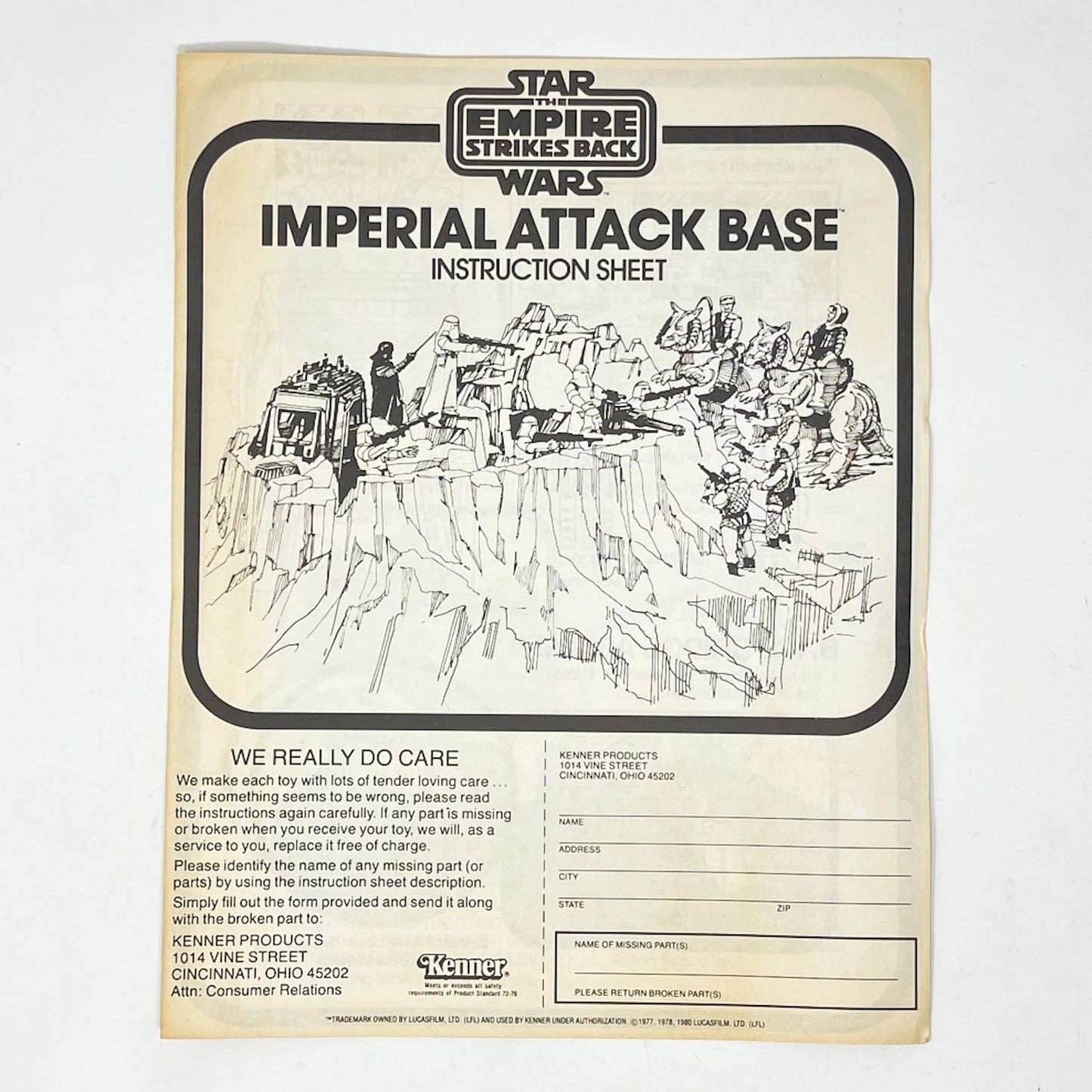 Vintage Kenner Star Wars Paper ESB Imperial Attack Base Instructions