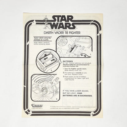 Vintage Kenner Star Wars Paper Star Wars Darth Vader TIE Fighter Instructions