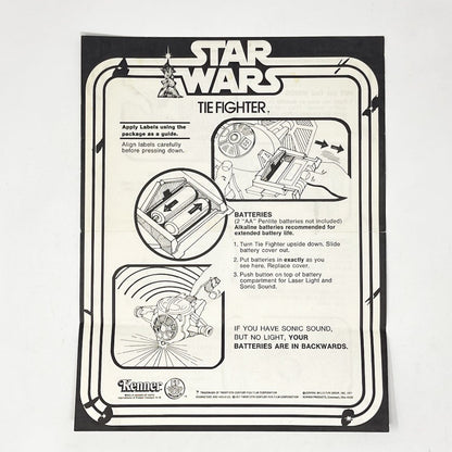 Vintage Kenner Star Wars Paper Star Wars TIE Fighter Instructions