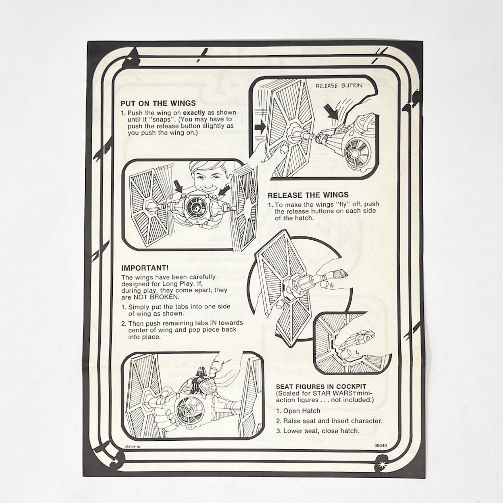 Vintage Kenner Star Wars Paper Star Wars TIE Fighter Instructions