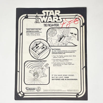 Vintage Kenner Star Wars Paper Swearingen Autographed TIE Fighter Instructions Kenner