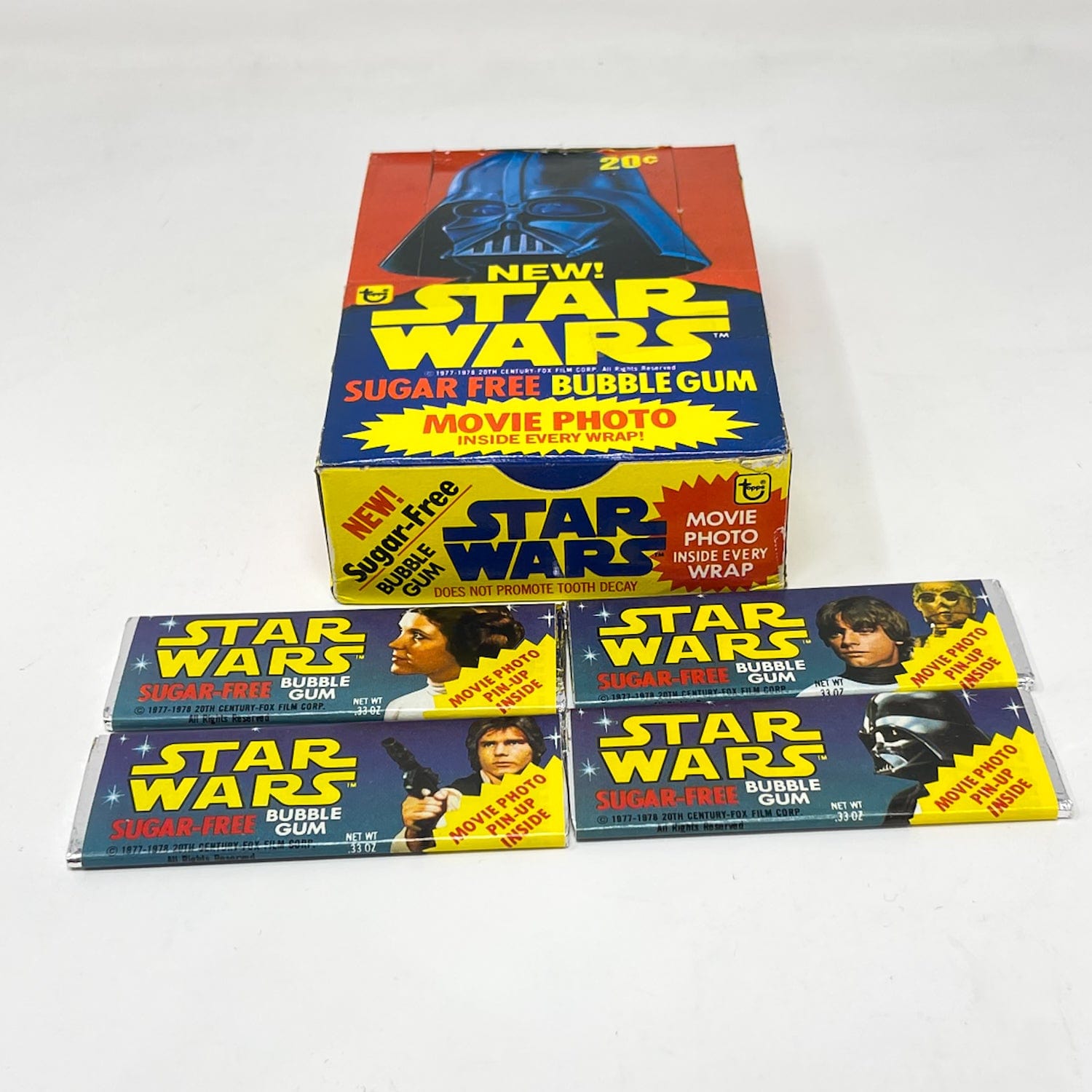 Vintage Topps Star Wars Non-Toy Topps Sugar Free Gum Display Box & Set of 4 Sealed Packs