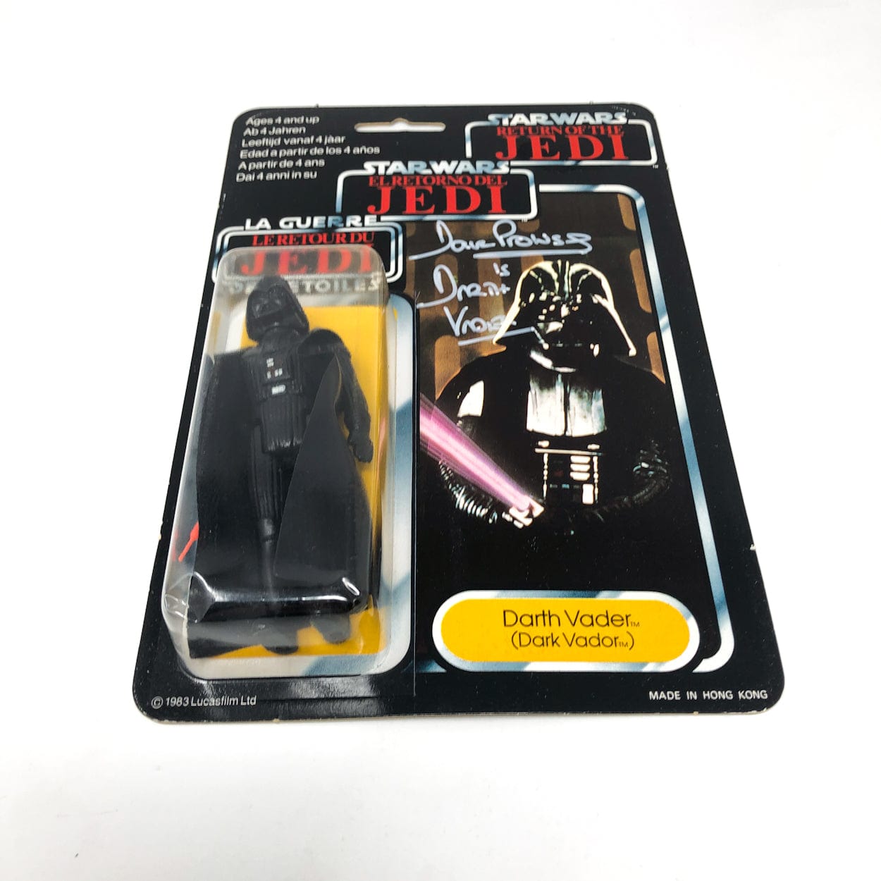 Vintage Kenner Star Wars MOC Darth Vader Tri-Logo ROTJ 70 - Autographed Mint on Card