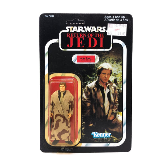 Vintage Kenner Star Wars MOC Han in Trench Coat ROTJ 77 Back Canadian - Mint on Card