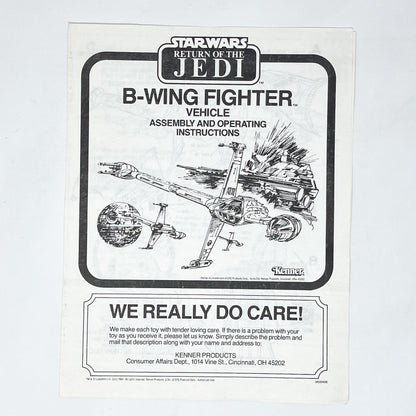 Vintage Kenner Star Wars Paper ROTJ B-Wing Fighter Instructions