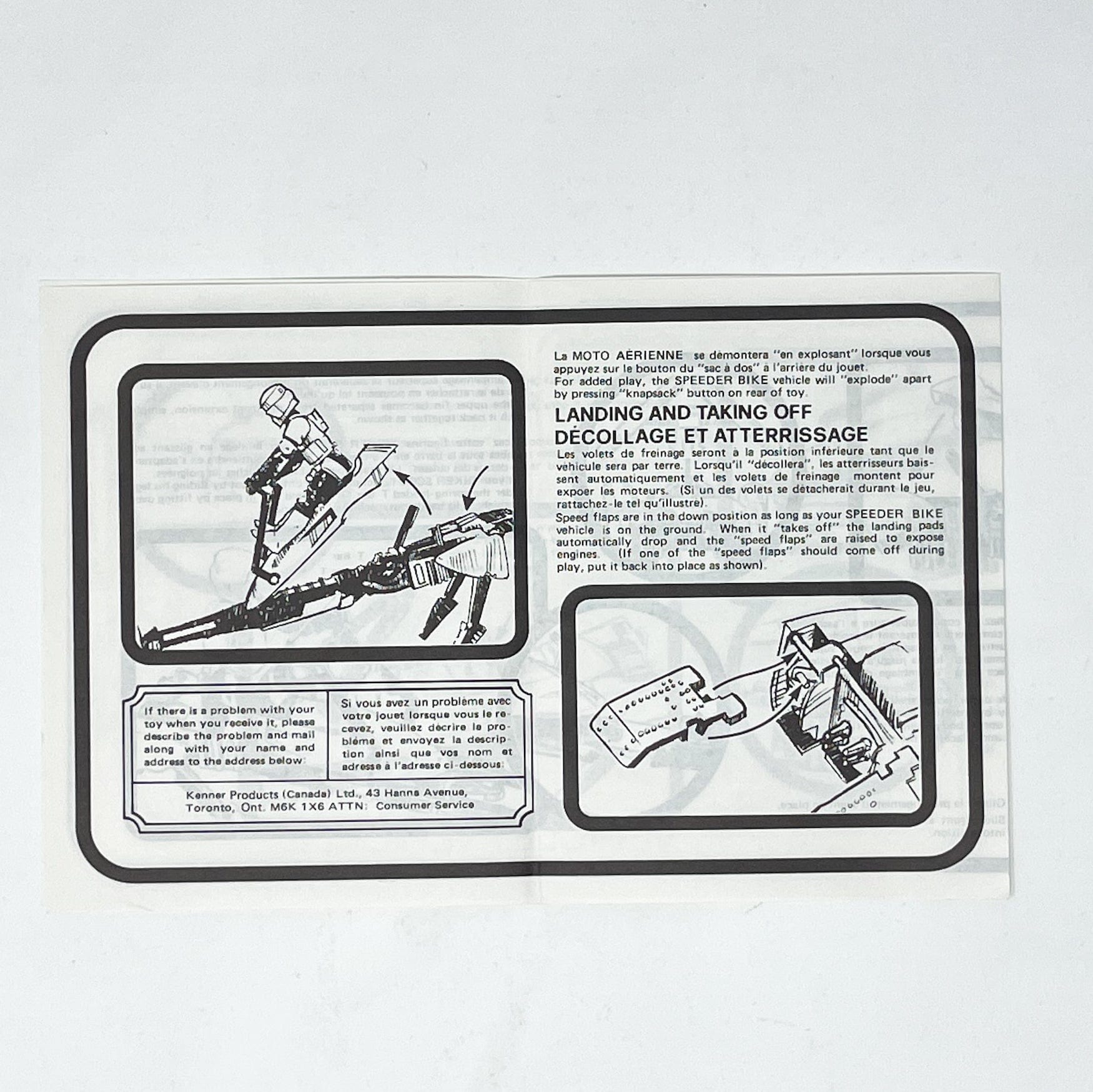 Vintage Kenner Star Wars Paper ROTJ Speeder Bike Instructions - Kenner Canada