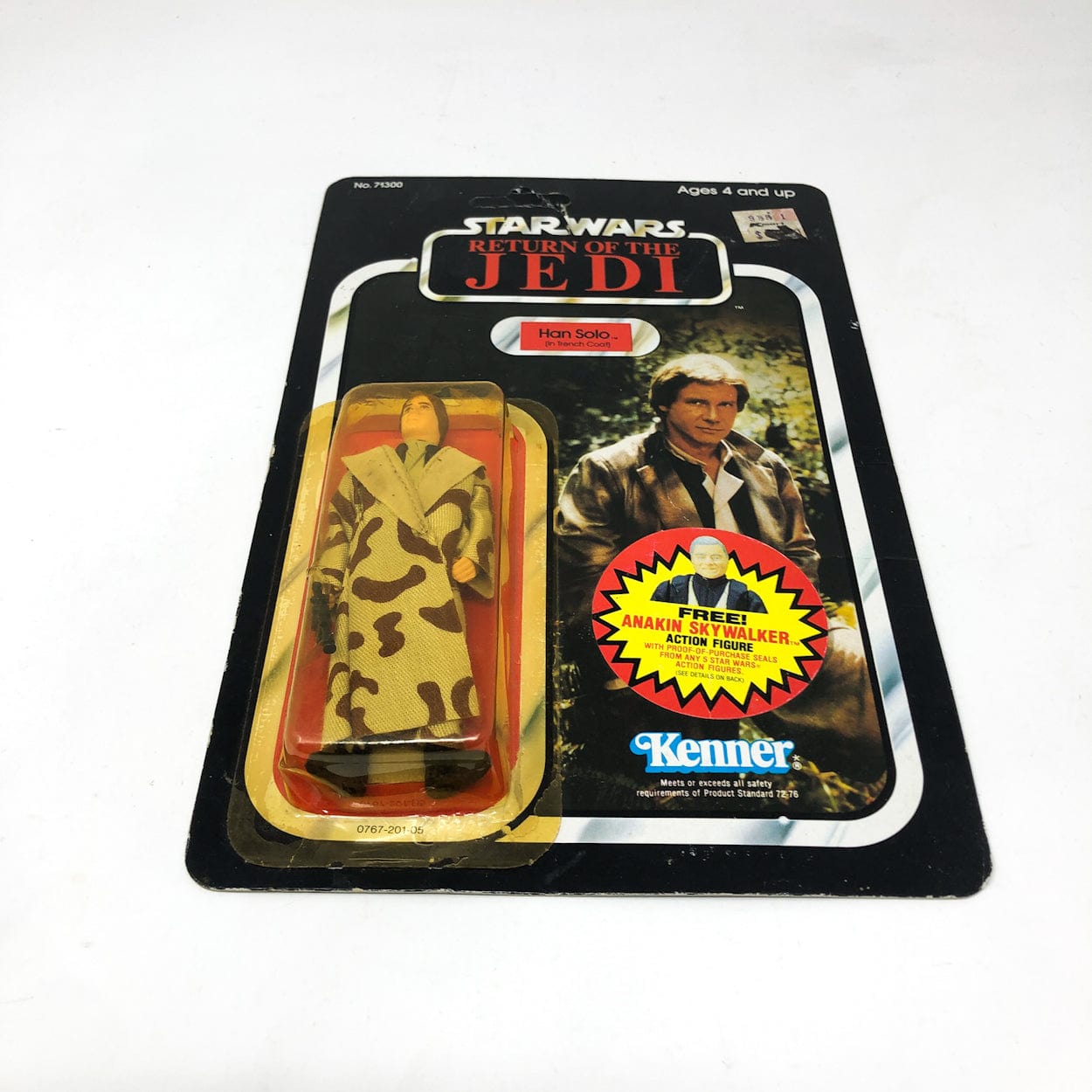 Vintage Kenner Star Wars Toy Han in Trench Coat ROTJ 77B - Mint on Card