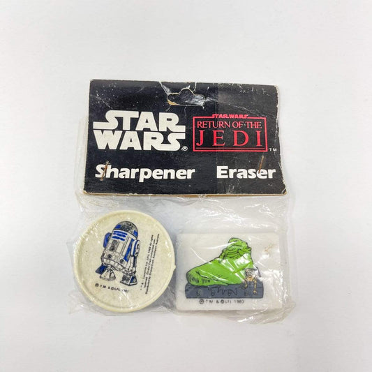 Vintage Crystal Craft Star Wars Non-Toy R2-D2 Pencil Sharpener & Jabba Eraser - Australian Package (1983)