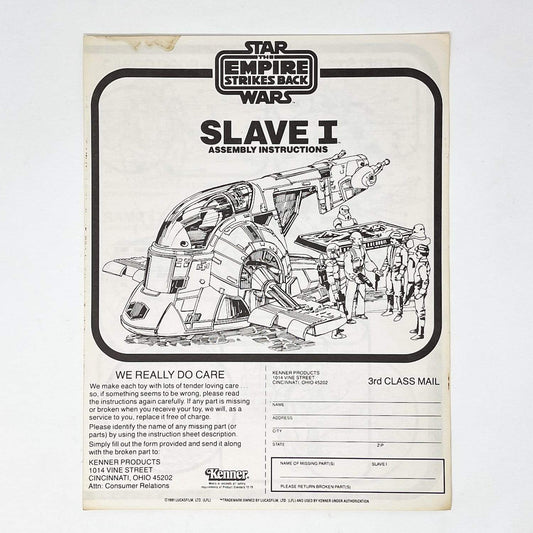Vintage Kenner Star Wars Paper ESB Slave I Instructions
