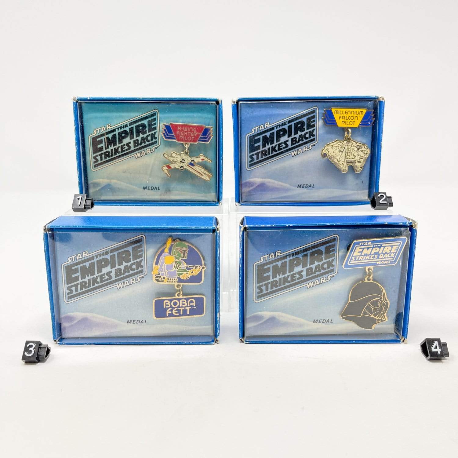 Vintage Wallace Berrie Star Wars Non-Toy Empire Strikes Back Medal Pins in Box (1980)